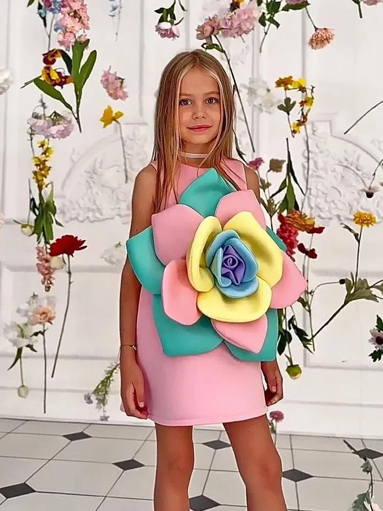 0-12-year-old girls' evening dress new flower stage runway performance dress sleeveless birthday party girl princess dress