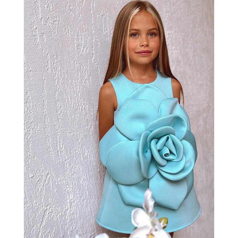 0-12-year-old girls' evening dress new flower stage runway performance dress sleeveless birthday party girl princess dress