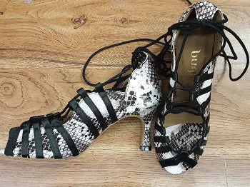 3" Tayla -- Women's Flare Heel Latin Sandal -- Black/White