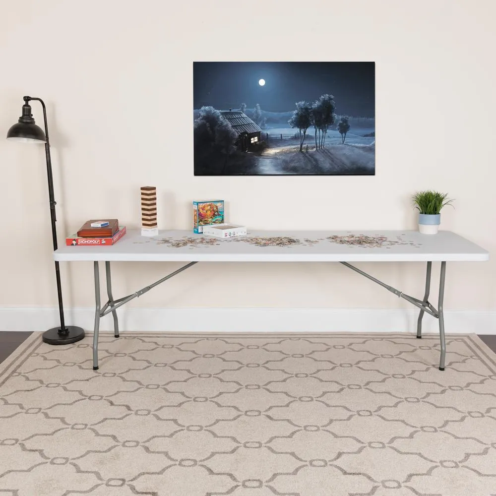 8-Foot Granite In White Plastic Folding Table By Flash Furniture