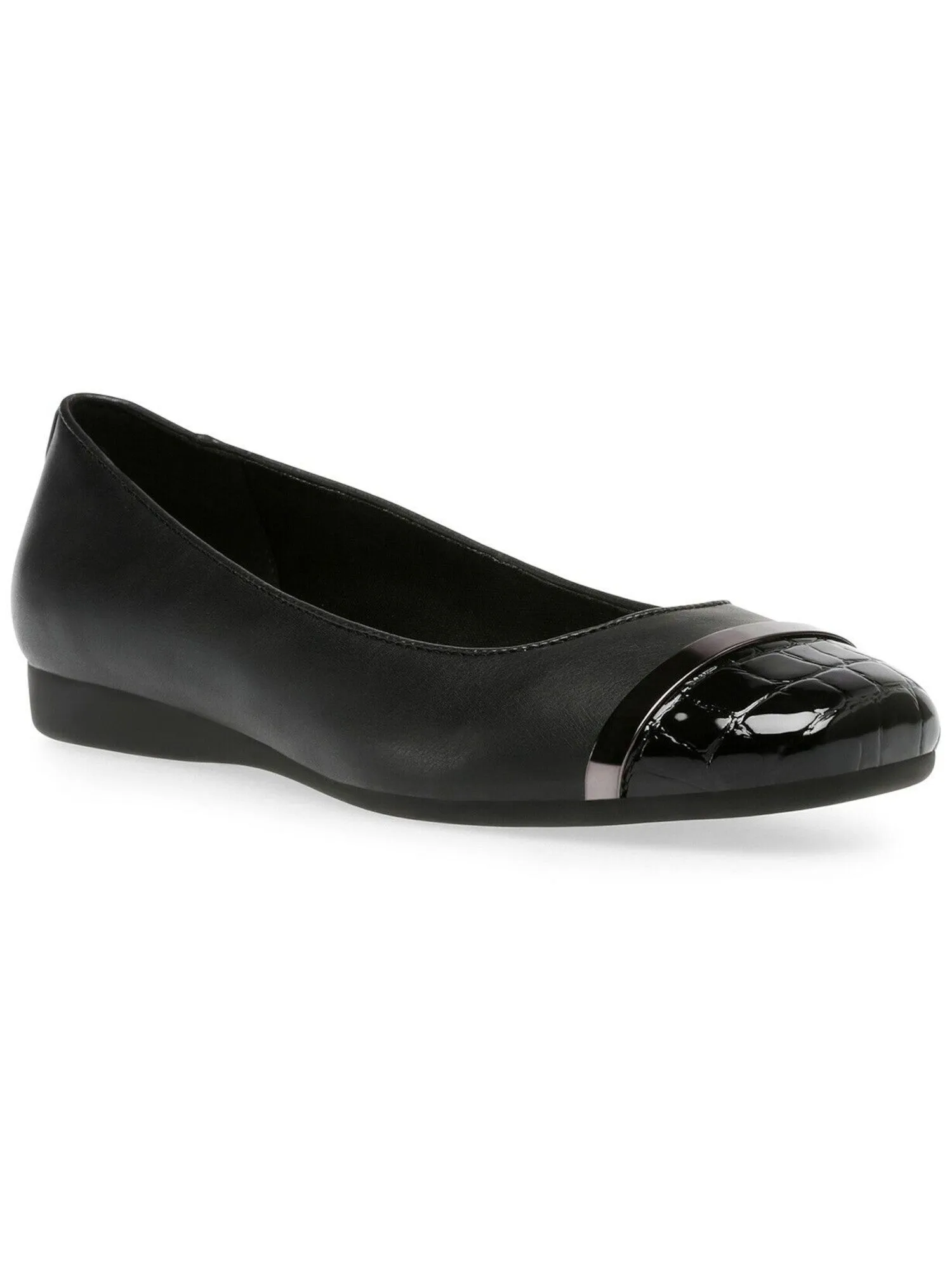 ANNE KLEIN Womens Black Detailing Metallic Square Toe Wedge Slip On Dress Ballet Flats M