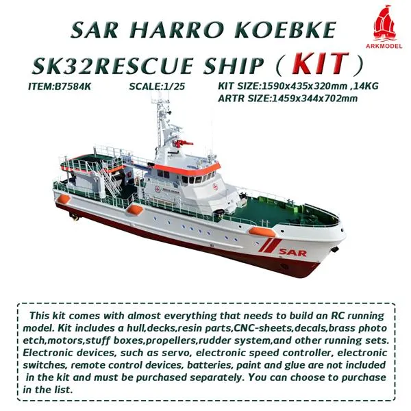Arkmodel 1/25 SAR Harro Koebke SK32 Rescue Model Mother and Daughter Ship All in One KIT No.7584K