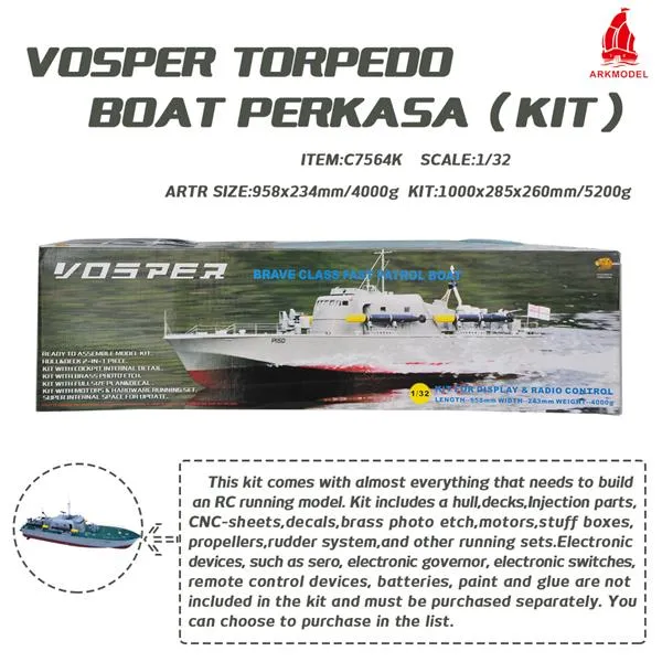 Arkmodel 1/32 Vosper Torpedo Boat Perkasa Fast Patrol Warship High-Speed Boats KIT No.7564K