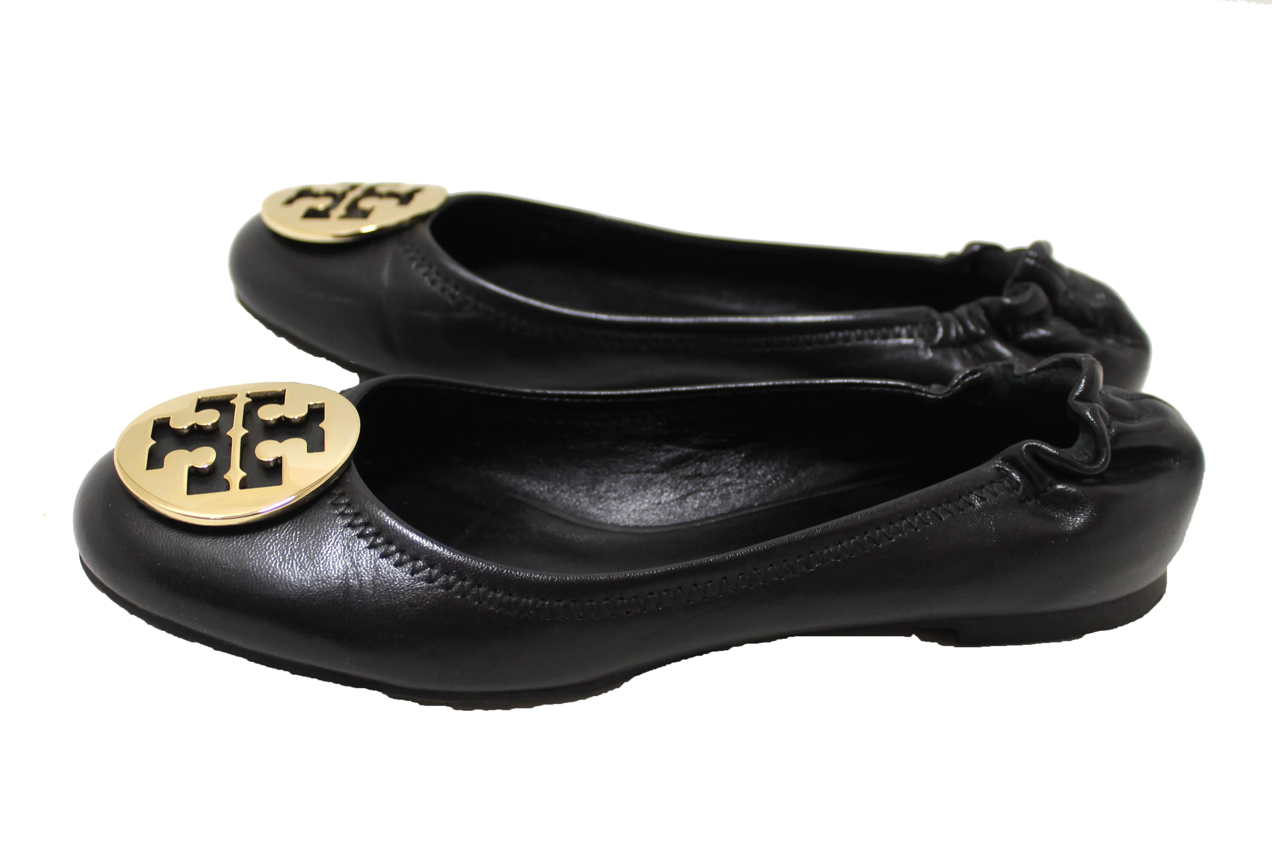 Authentic Tory Burch Black Leather Ballet Flat Shoes Size 8.5