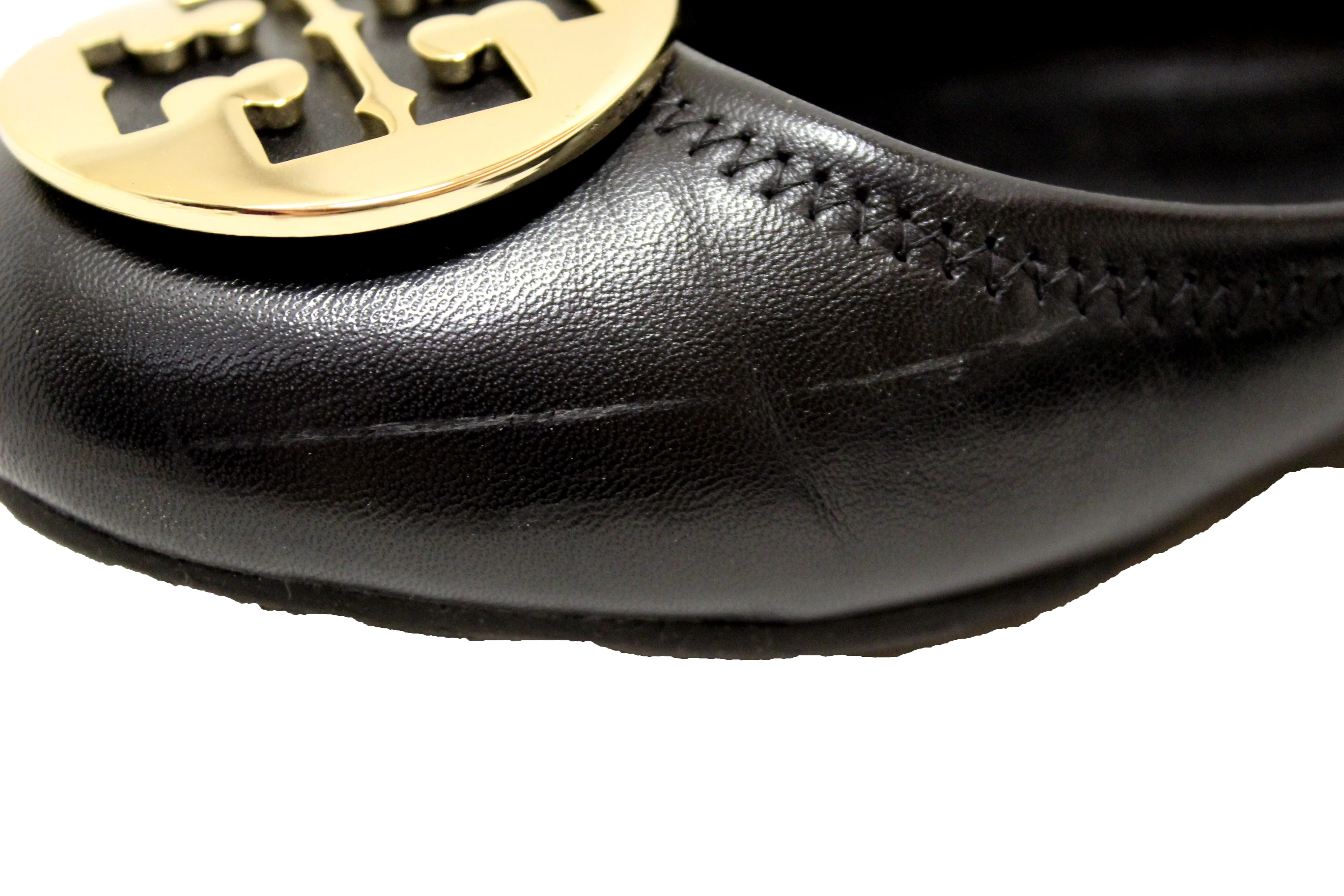 Authentic Tory Burch Black Leather Ballet Flat Shoes Size 8.5