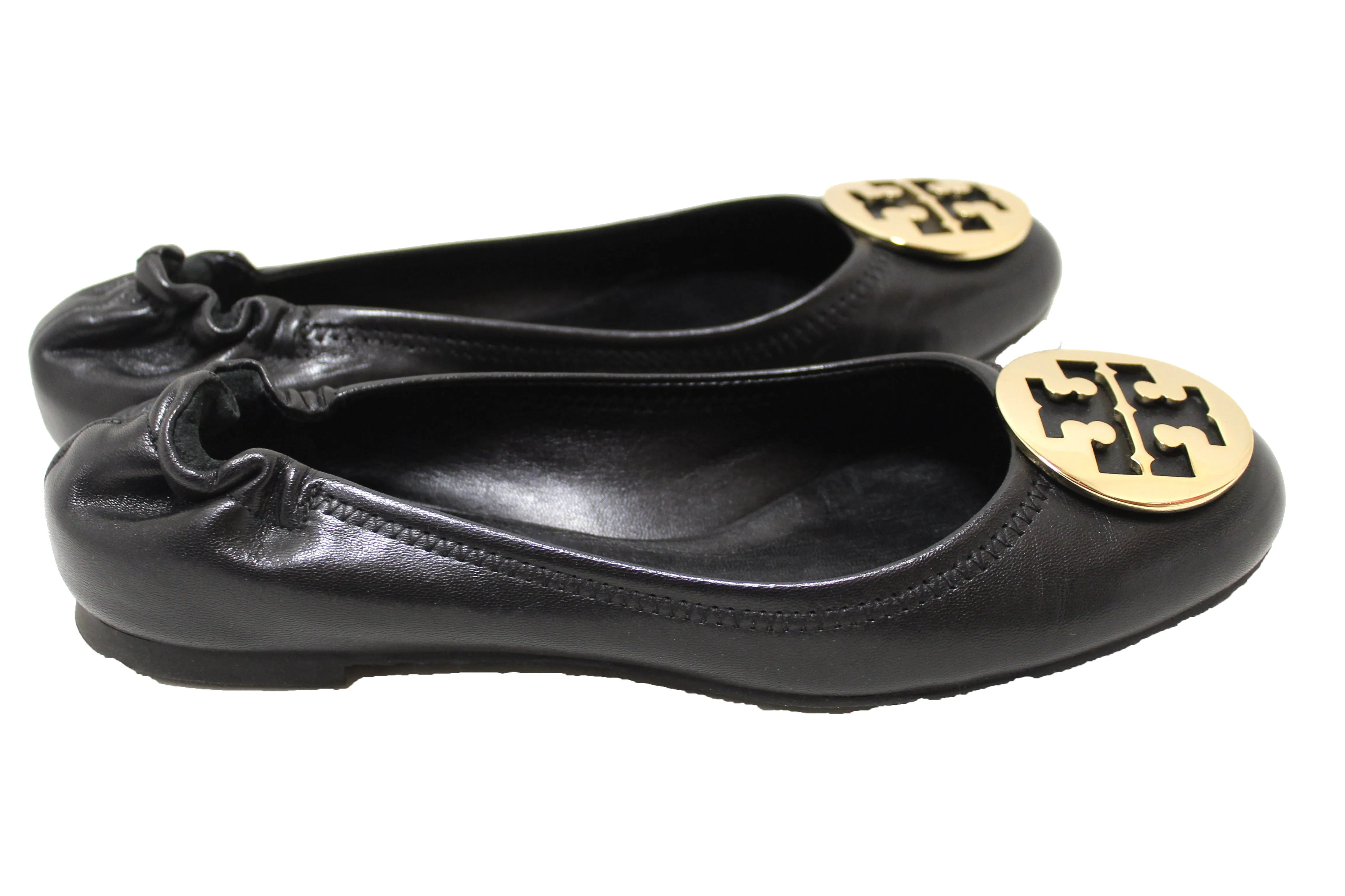 Authentic Tory Burch Black Leather Ballet Flat Shoes Size 8.5
