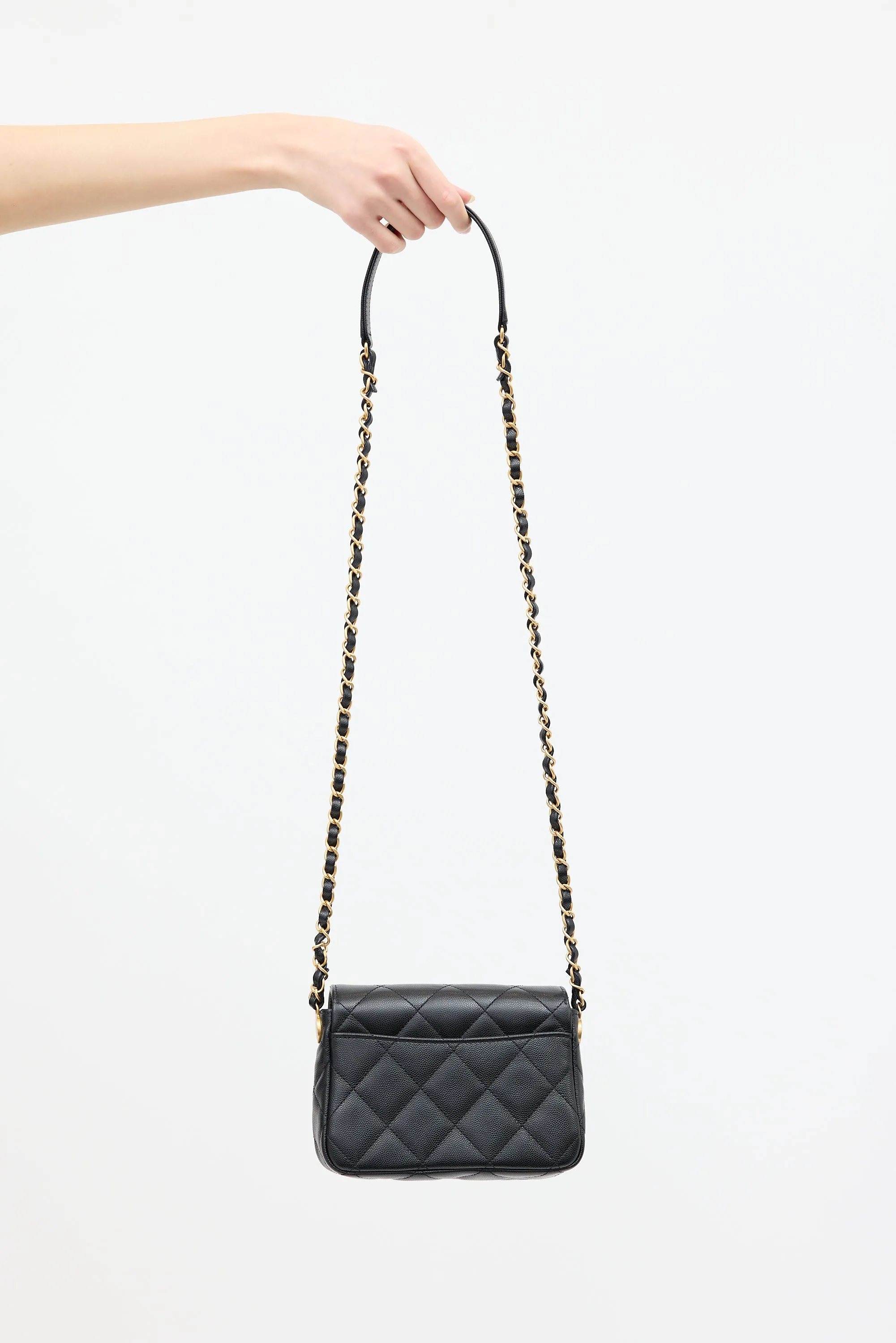 Black Caviar Leather Mini Flap Bag