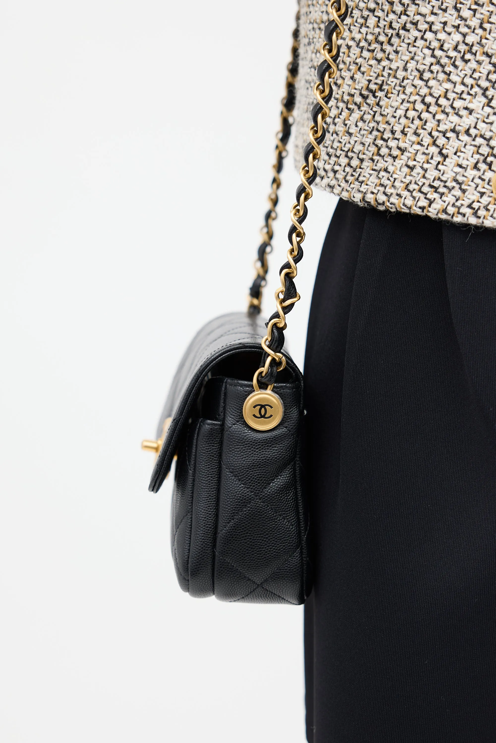 Black Caviar Leather Mini Flap Bag