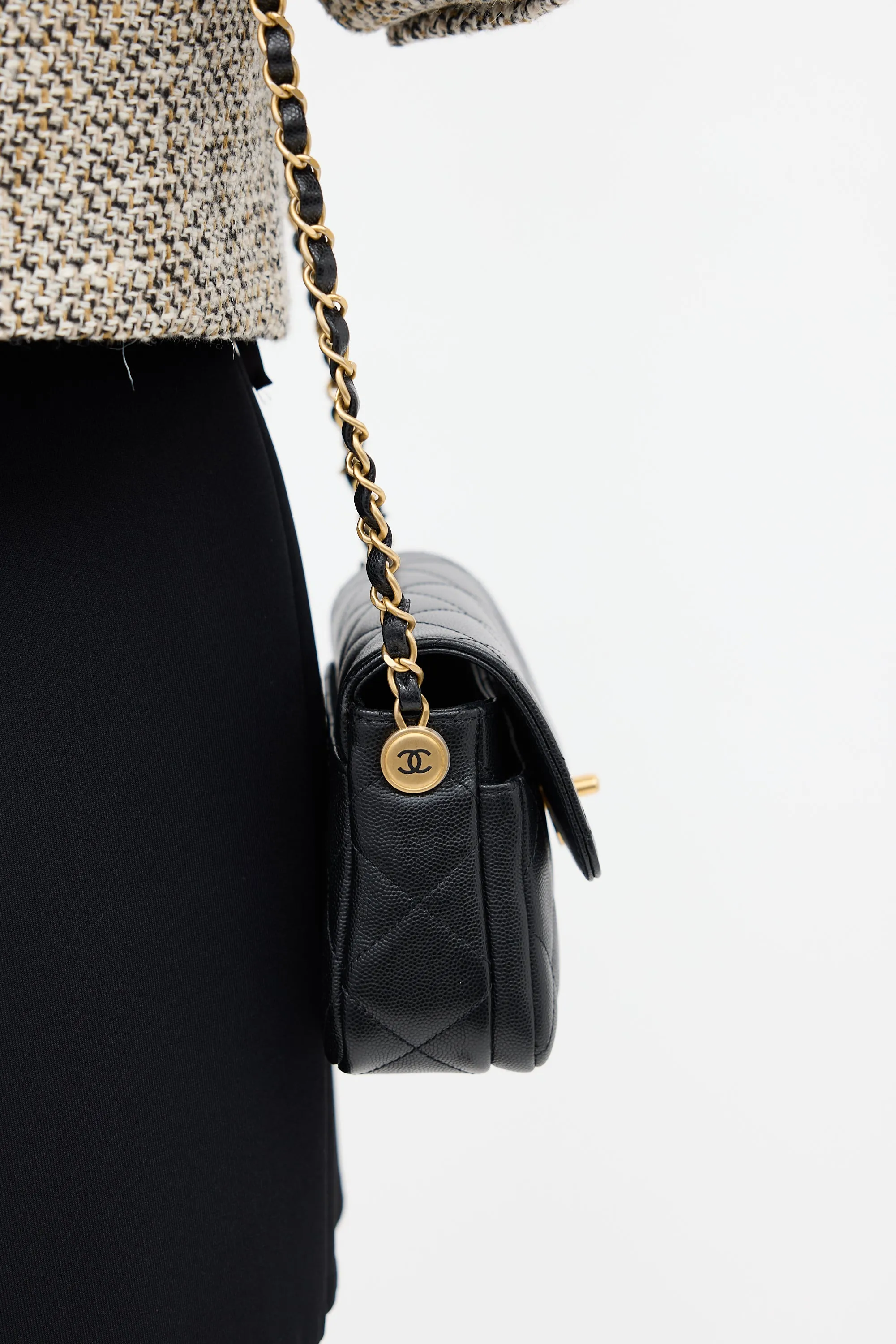 Black Caviar Leather Mini Flap Bag