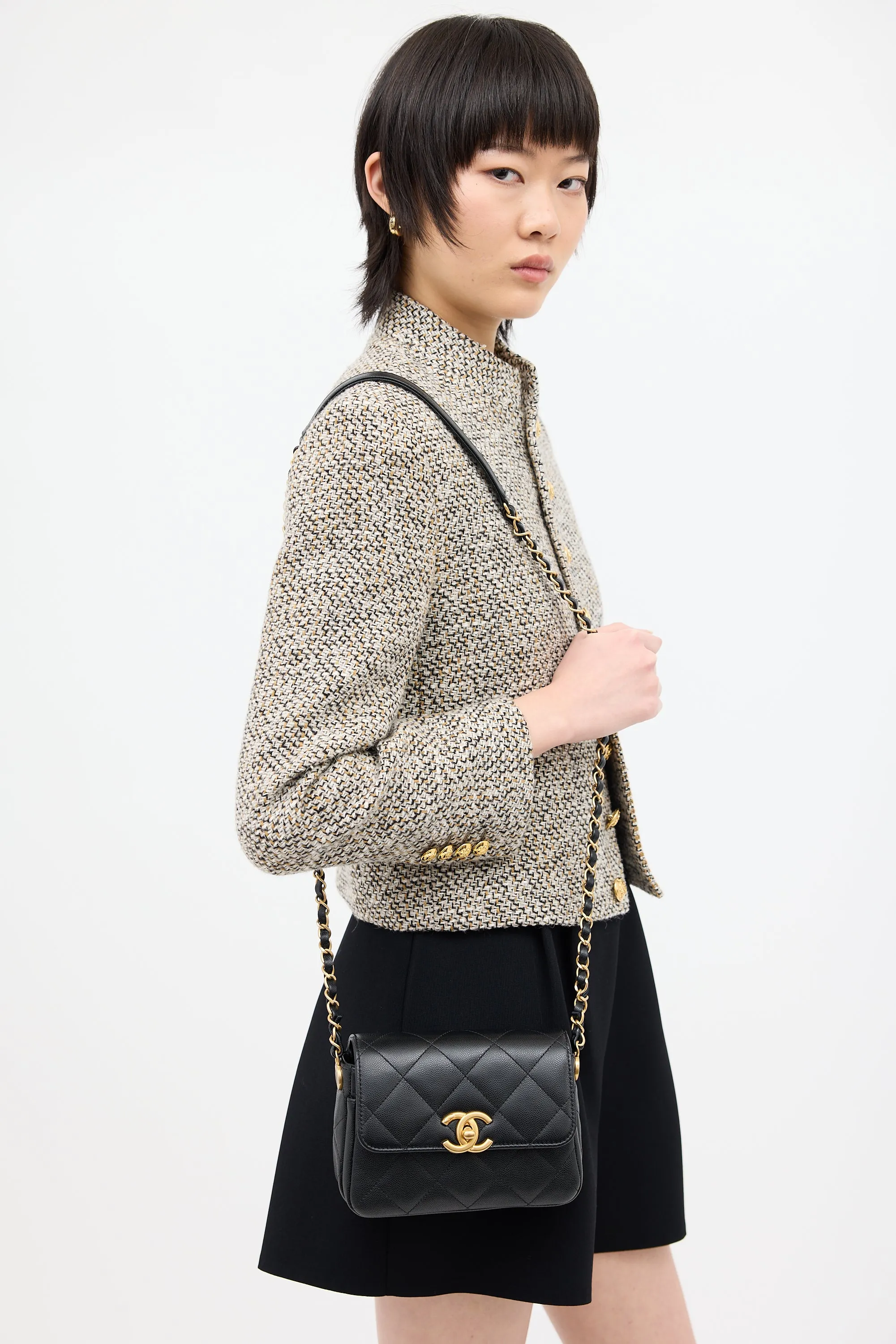 Black Caviar Leather Mini Flap Bag