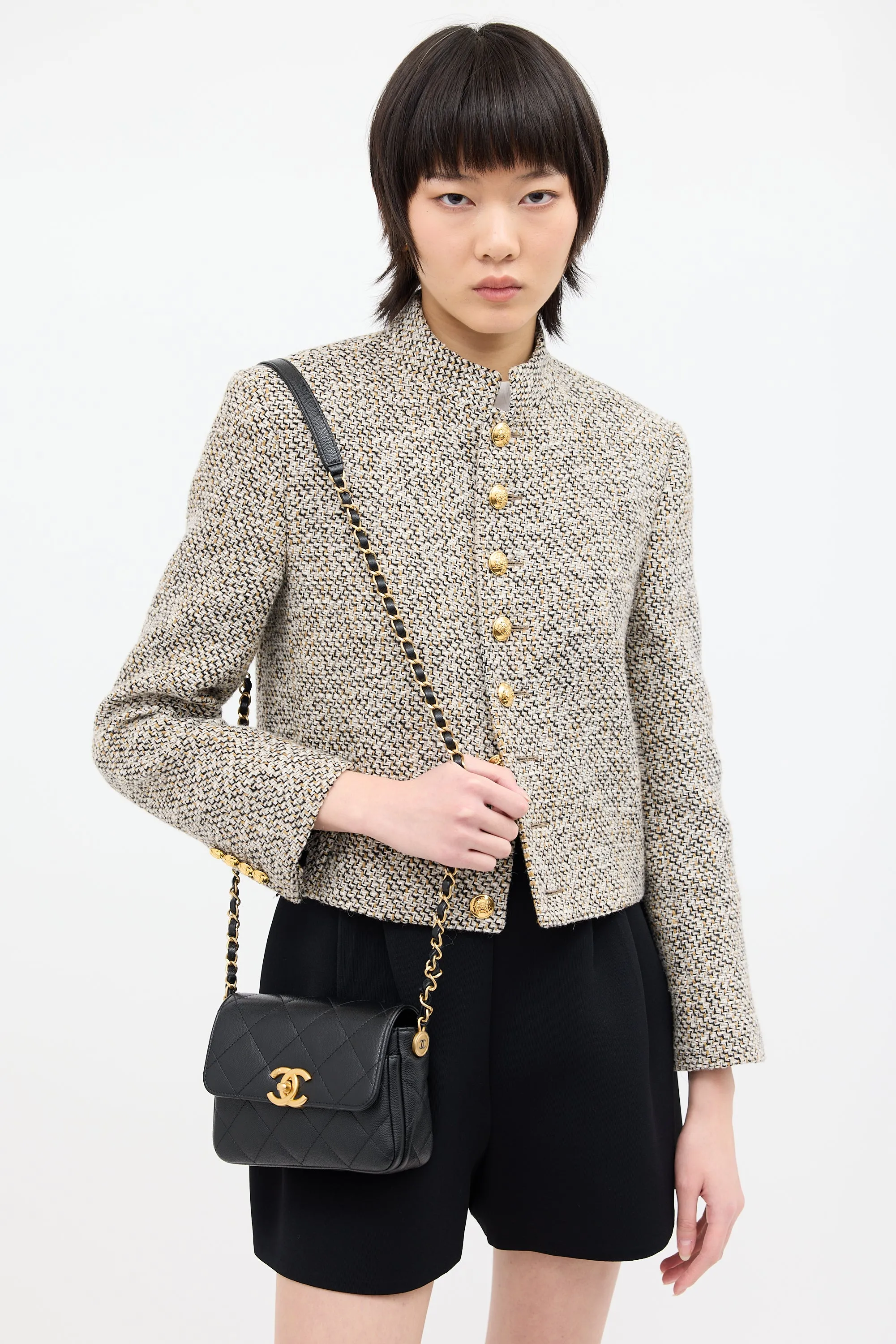 Black Caviar Leather Mini Flap Bag