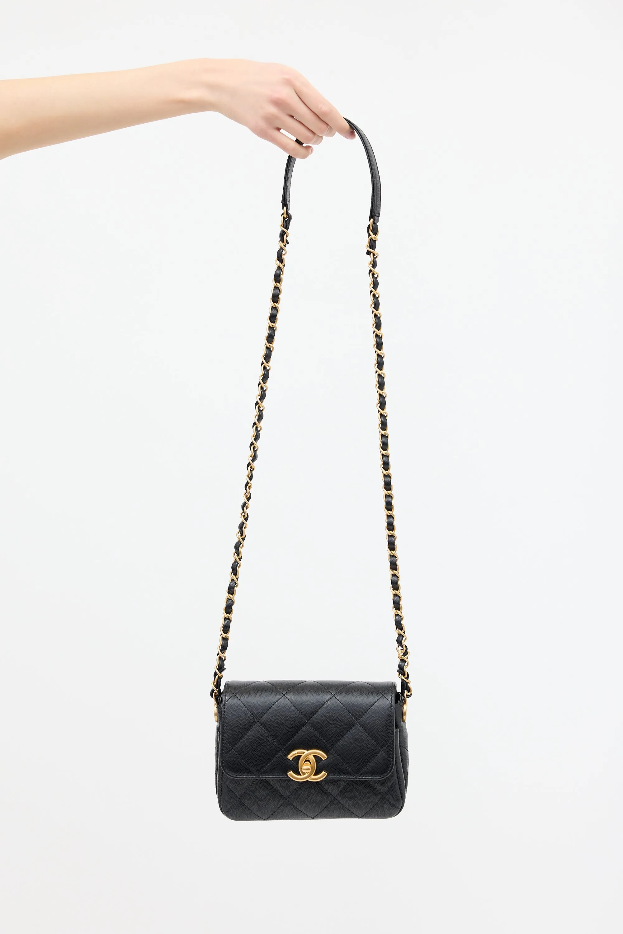 Black Caviar Leather Mini Flap Bag