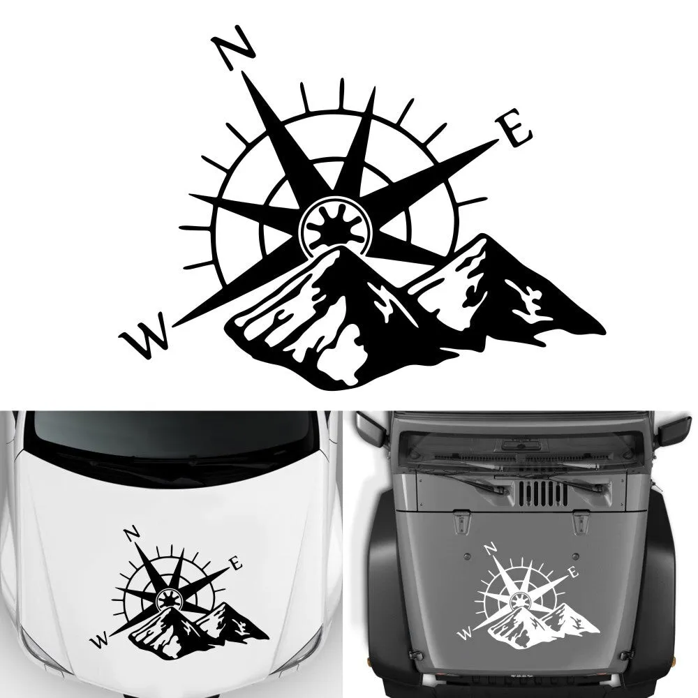 Car Hood Sticker Compass Mountains Sticker Large Decal Camper Van