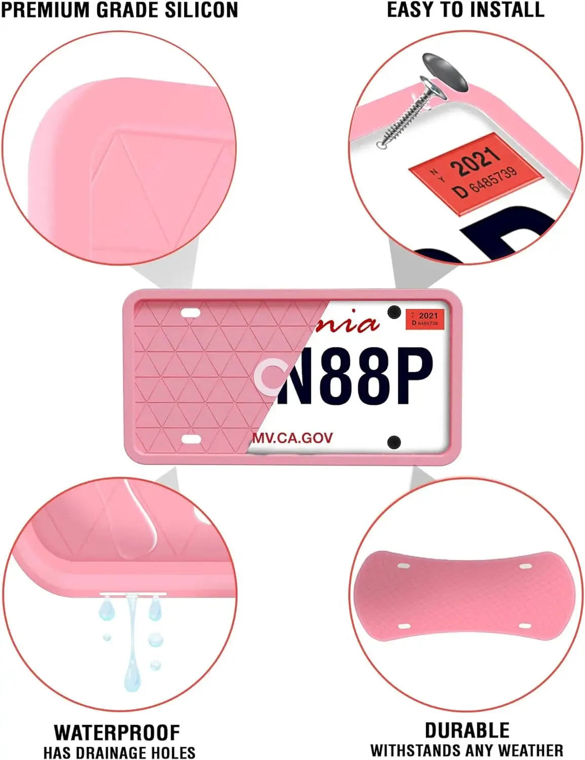 CG Automotive Silicone License Plate & Frames Pink, 2 Pack a Car