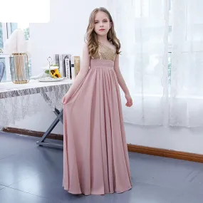 Children's dress party performance wedding flower girl sequined one shoulder girls long evening dress