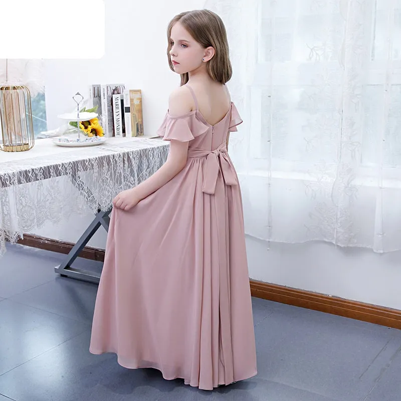 Children's dress party performance wedding flower girl sequined one shoulder girls long evening dress