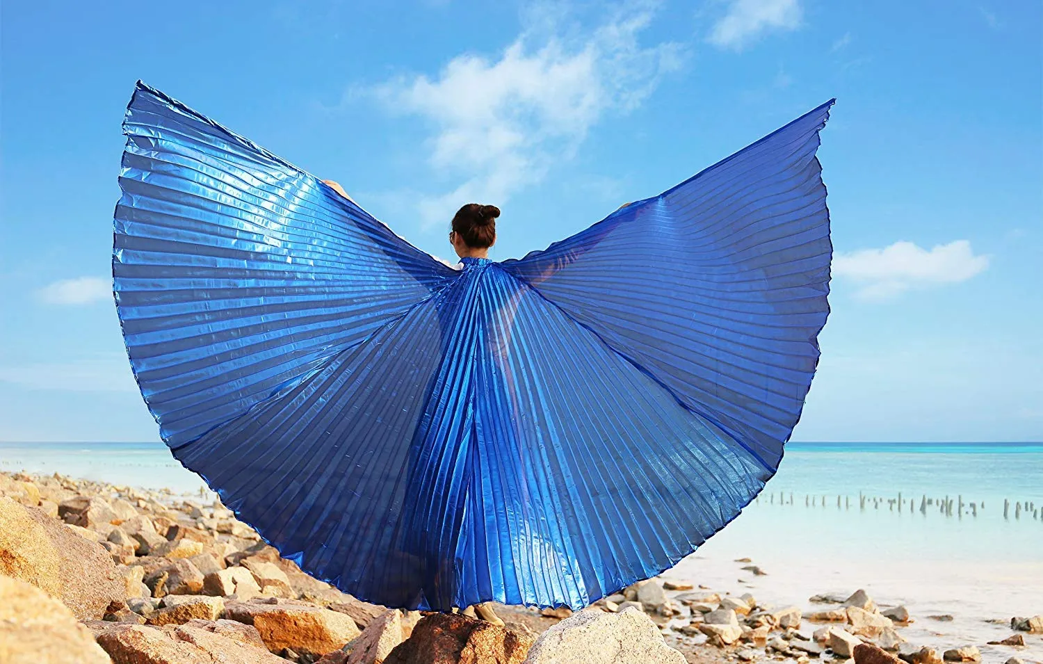 Fancydresswale Opening Belly Dance Isis Wings Dancing Props with Sticks Rods-Blue