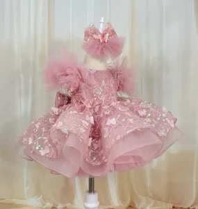 Fashionable and elegant feather bow fluffy stage performance girl dress