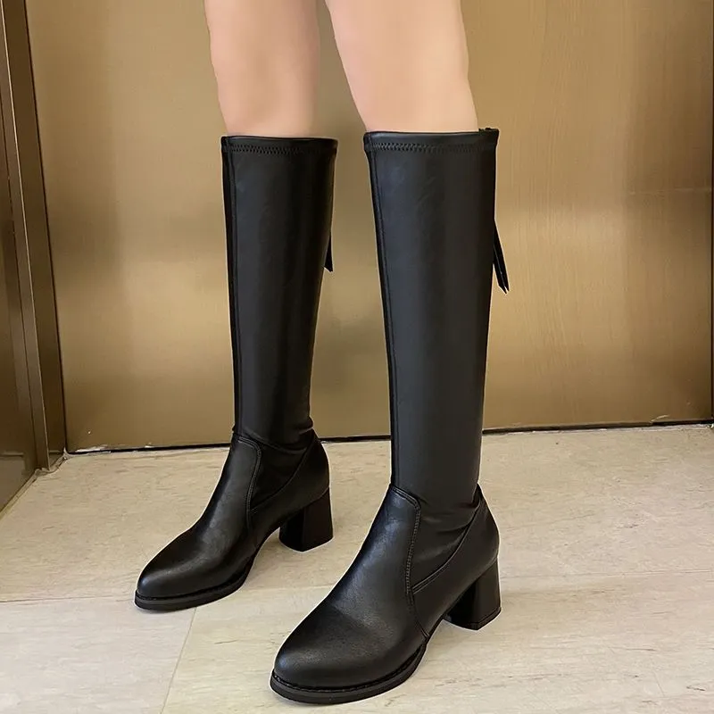 Footwear Middle Heel Black Ladies Boots Tassel Shoes for Women Hot Winter  Novelty Pu Fashion Sale Y2k Gothic New in Boot 39