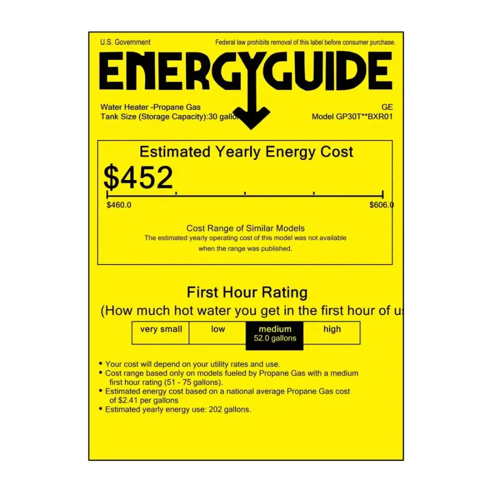GE RealMAX Atmospheric 30 Gallon Capacity 28,000 BTU Heating Input Tall Liquid Propane Water Heater