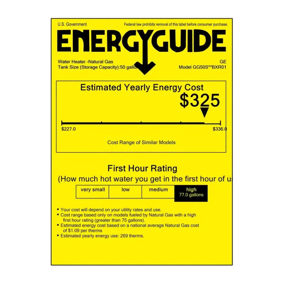 GE RealMAX Atmospheric Choice Model 50 Gallon Capacity 40,000 BTU Heating Input Short Natural Gas Water Heater