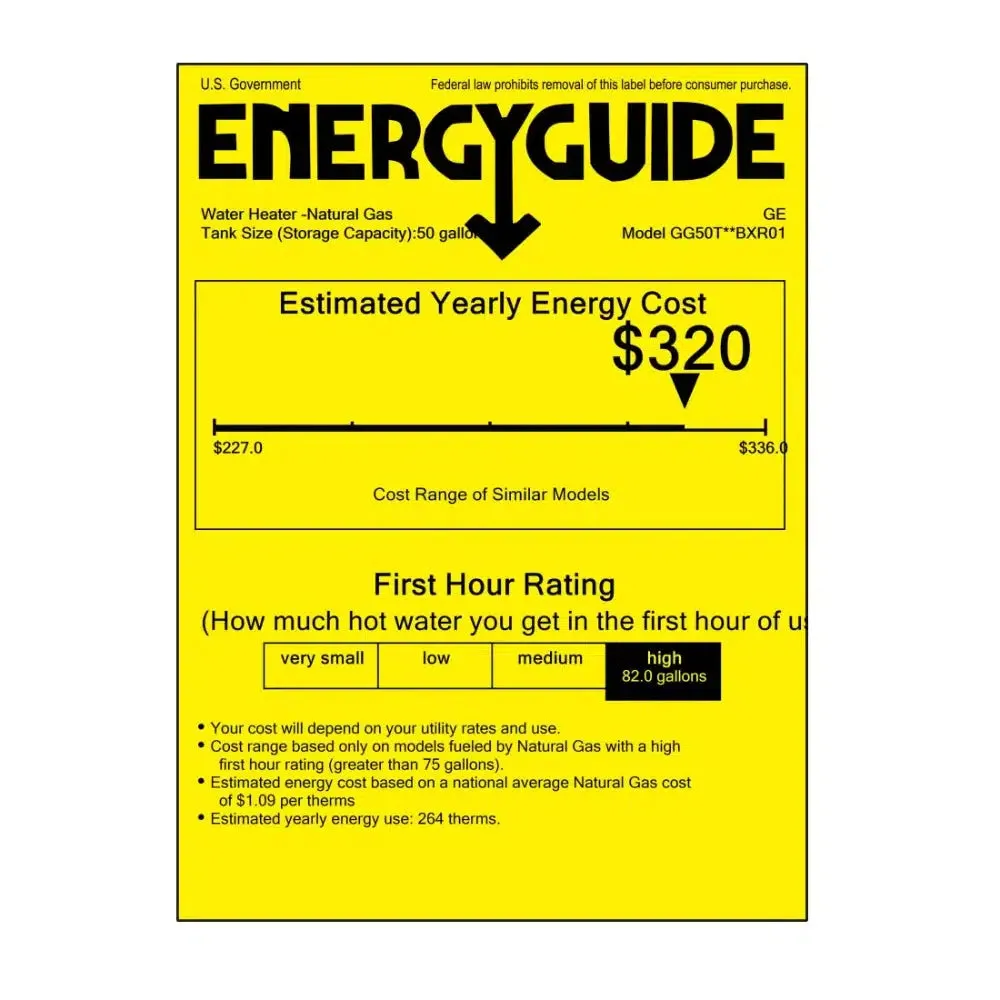 GE RealMAX Atmospheric Choice Model 50 Gallon Capacity 40,000 BTU Heating Input Tall Natural Gas Water Heater