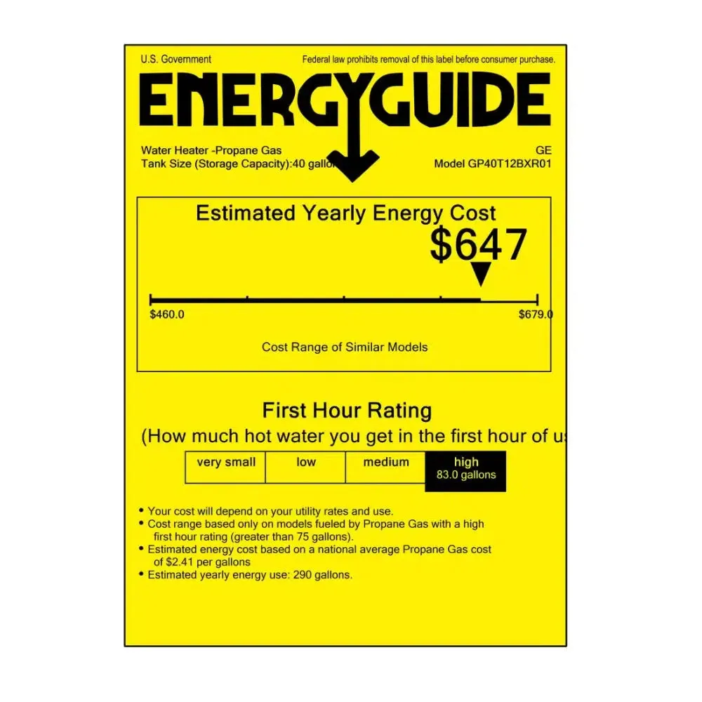 GE RealMAX Atmospheric Platinum Model 40 Gallon Capacity 36,000 BTU Heating Input Tall Liquid Propane Water Heater