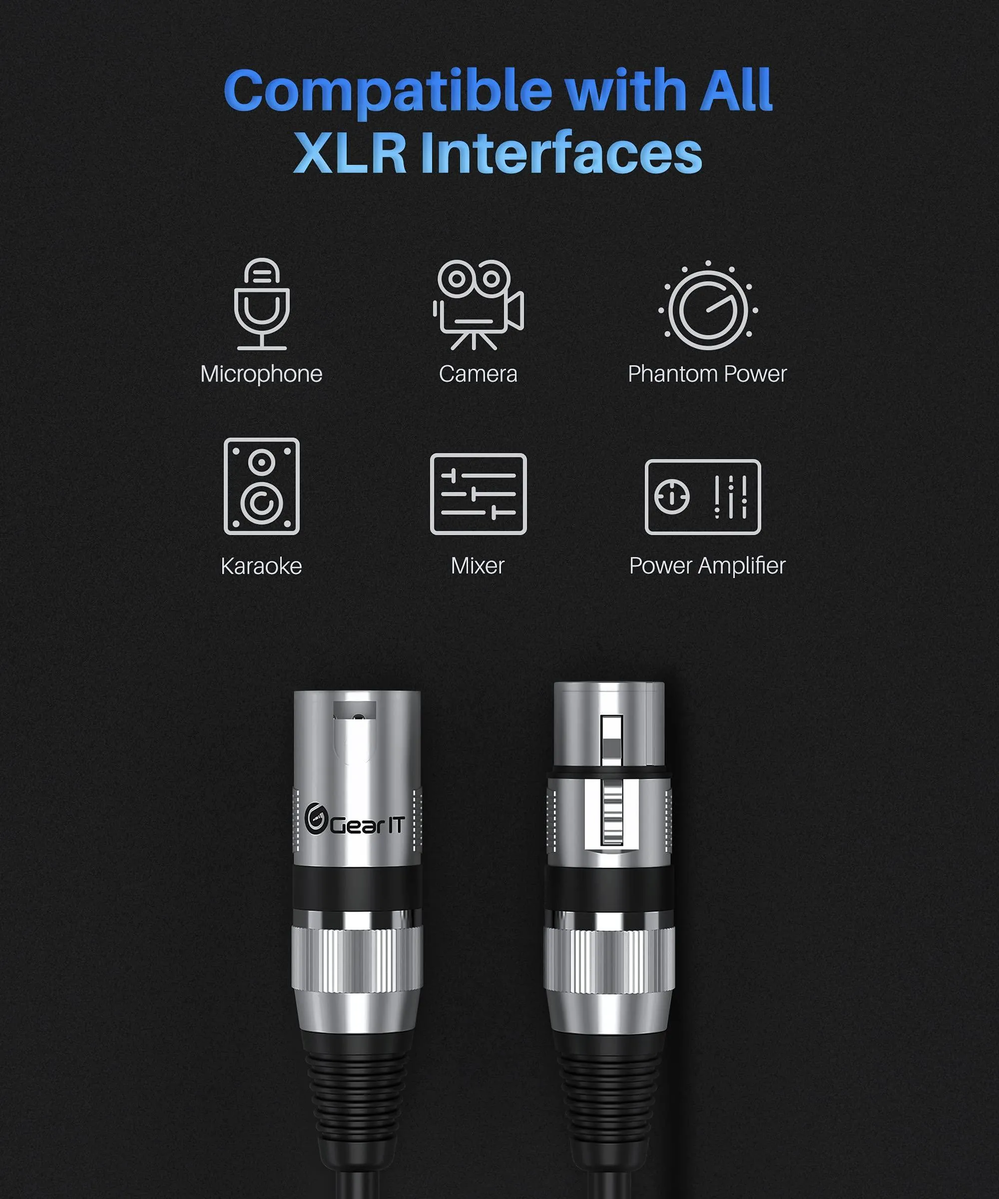 GearIT XLR to XLR Microphone Cable (10 Feet, 6-Pack).
