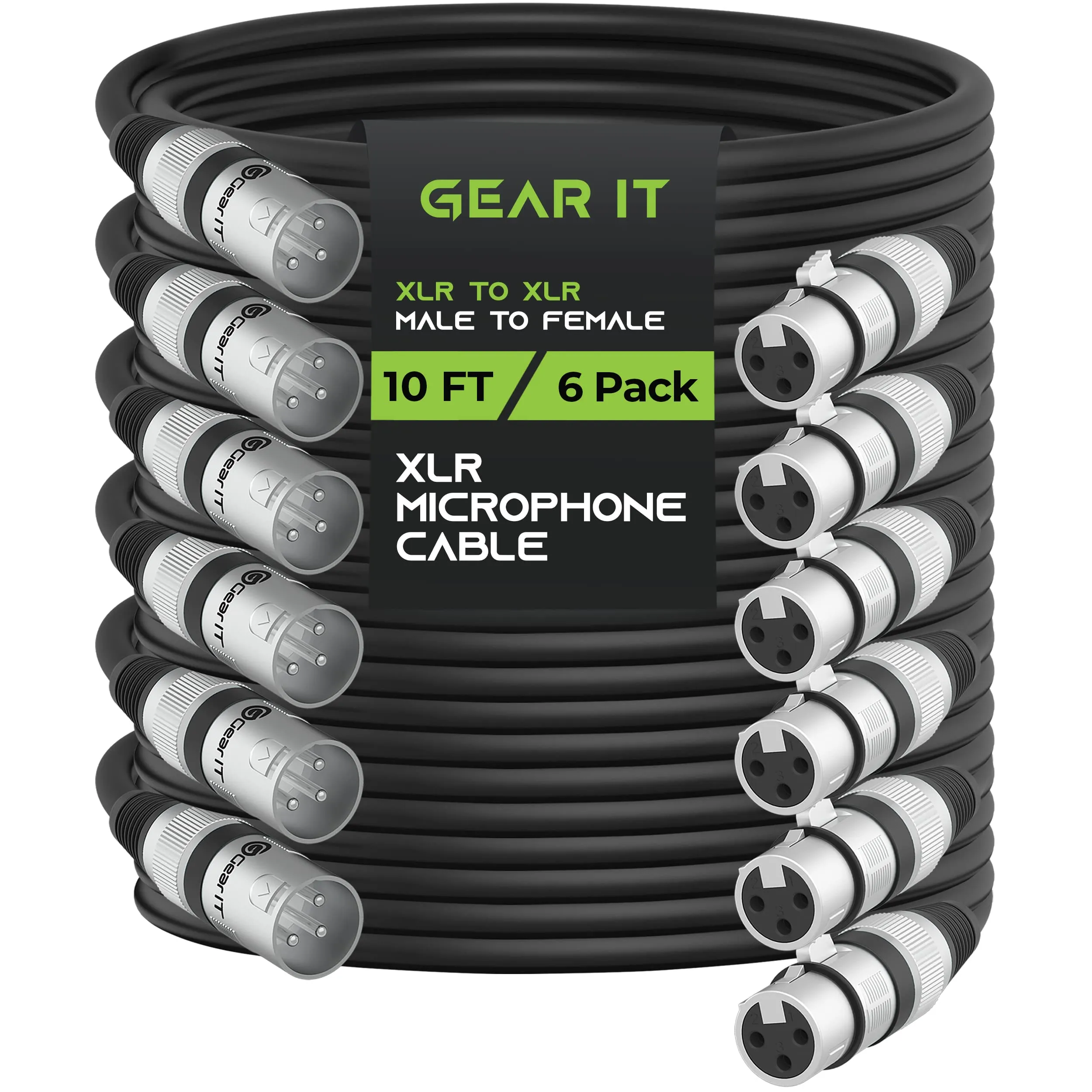 GearIT XLR to XLR Microphone Cable (10 Feet, 6-Pack).