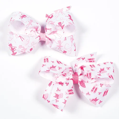 Girls Dress and Ballet Shoe Print Bow