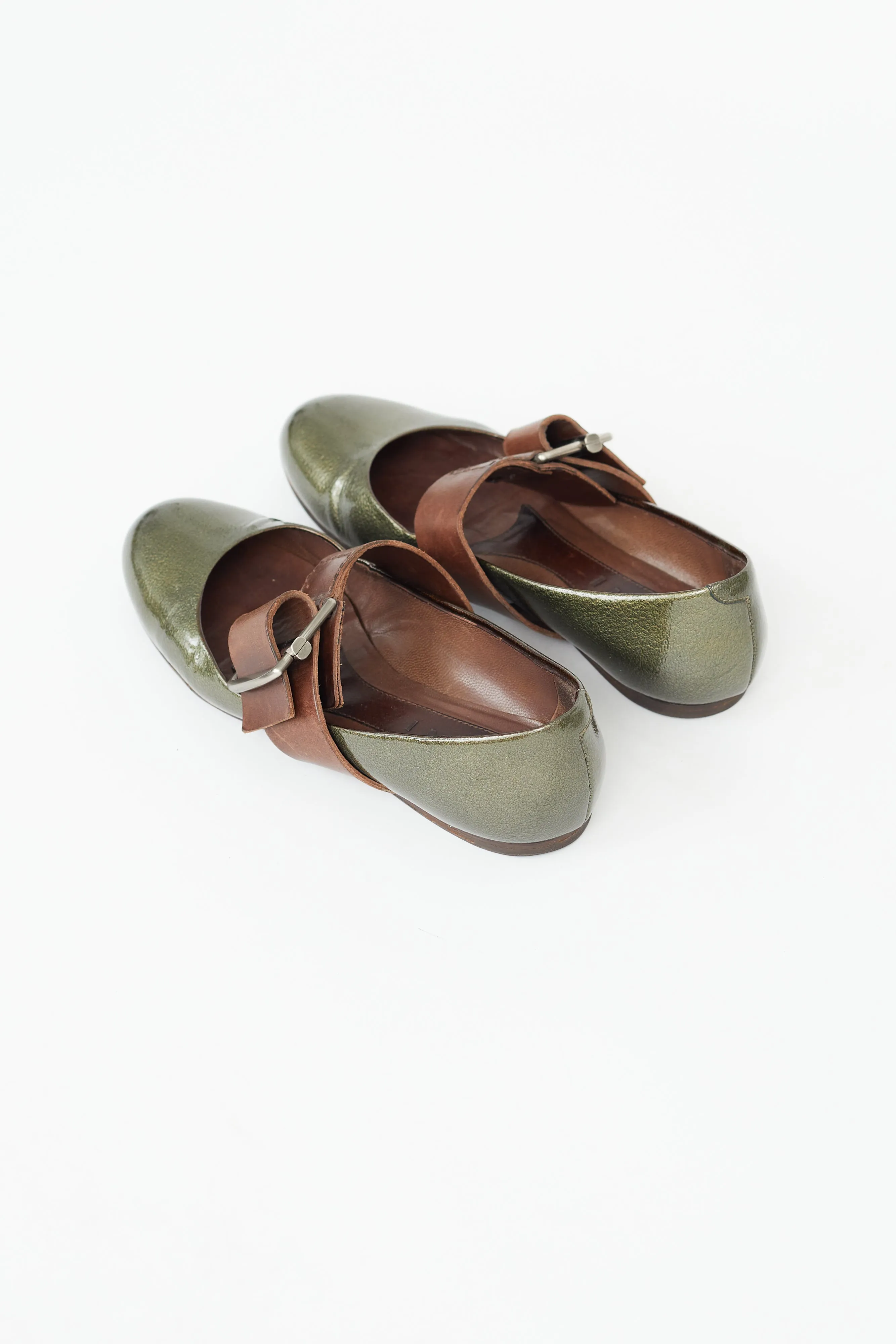 Green Patent Leather Buckle Ballet Flat