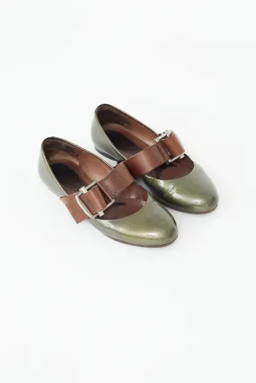 Green Patent Leather Buckle Ballet Flat