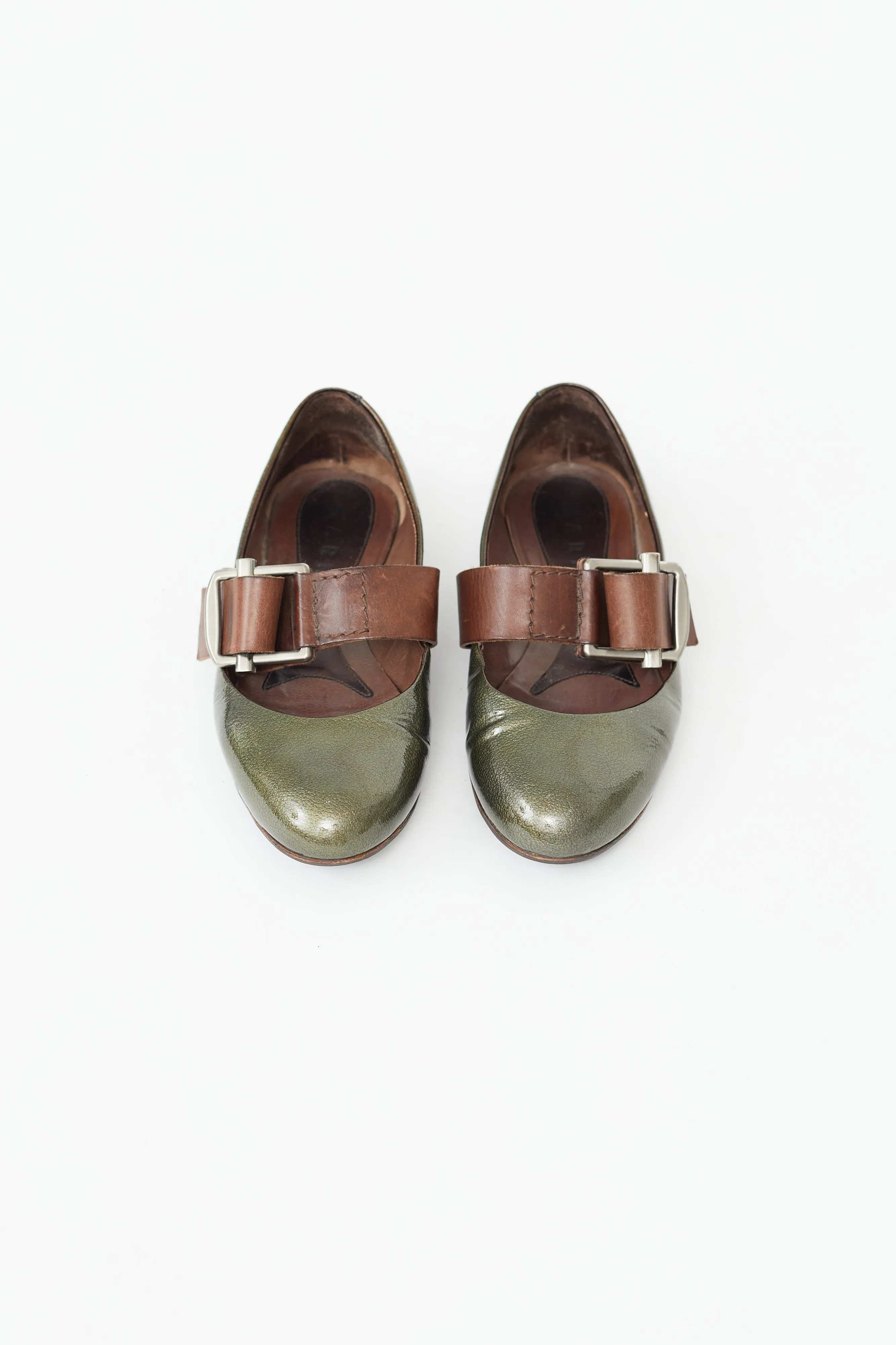 Green Patent Leather Buckle Ballet Flat