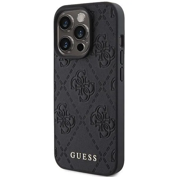 Black Stamped Leather 4G Case for iPhone 15 Pro Max 6.7 - Optimal Protection and Style