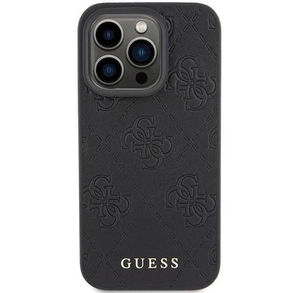 Black Stamped Leather 4G Case for iPhone 15 Pro Max 6.7 - Optimal Protection and Style