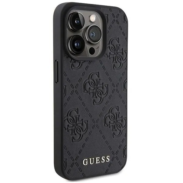 Black Stamped Leather 4G Case for iPhone 15 Pro Max 6.7 - Optimal Protection and Style