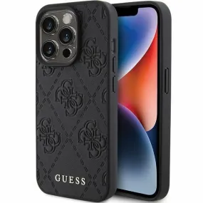 Black Stamped Leather 4G Case for iPhone 15 Pro Max 6.7 - Optimal Protection and Style