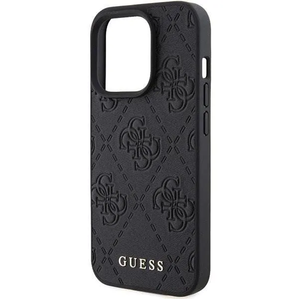 Black Stamped Leather 4G Case for iPhone 15 Pro Max 6.7 - Optimal Protection and Style