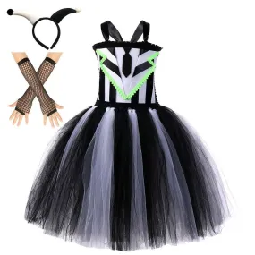 Halloween Girls' Clown Party Costume Girls' Bow Tie Doctor's Suspender Mesh Skirt Fashion Personality Contrast Color Princess Skirt Carnival Birthday Banquet Stage Performance Costume