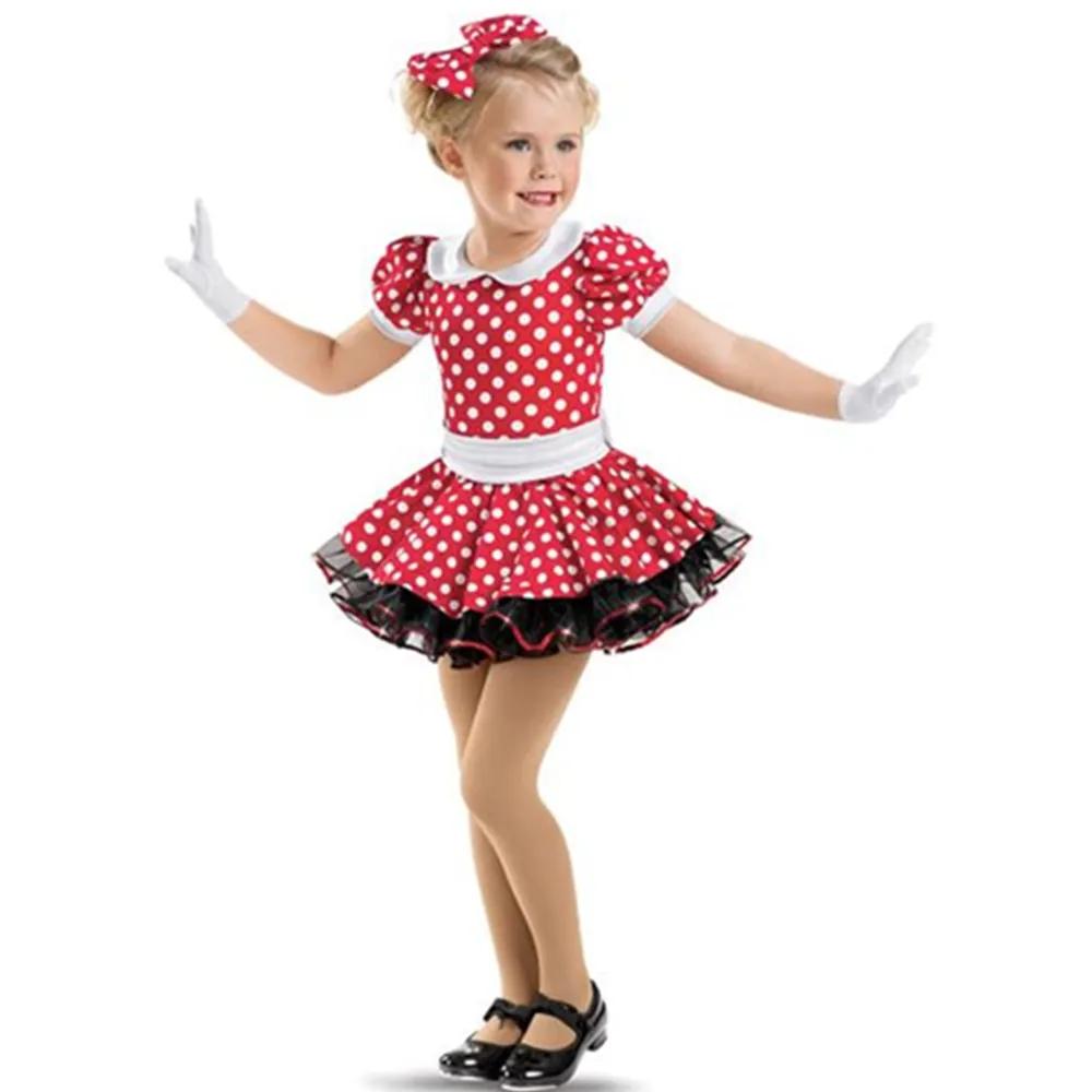 JZC844 Hairbow Included! Adorable Red- White Polka Dots -Cute Dance Costume for Girls