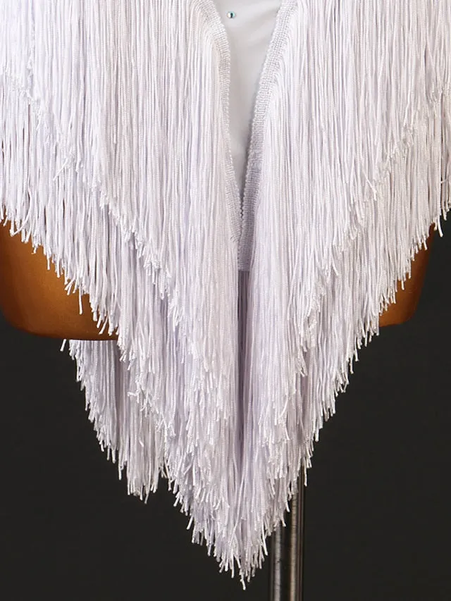 Latin Dance Dress Tassel Appliques Split Joint Women's Ladies Training Performance Sleeveless High Chinlon / Jazz
