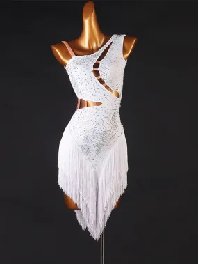 Latin Dance Dress Tassel Appliques Split Joint Women's Ladies Training Performance Sleeveless High Chinlon / Jazz