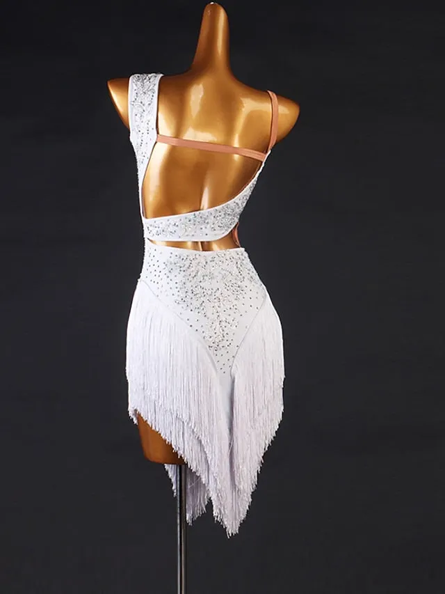 Latin Dance Dress Tassel Appliques Split Joint Women's Ladies Training Performance Sleeveless High Chinlon / Jazz