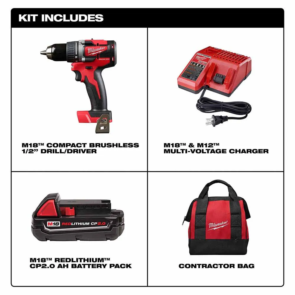 Milwaukee 2801-21P M18 CP Brushless Drill Kit - (1) CP2.0 Battery Pack