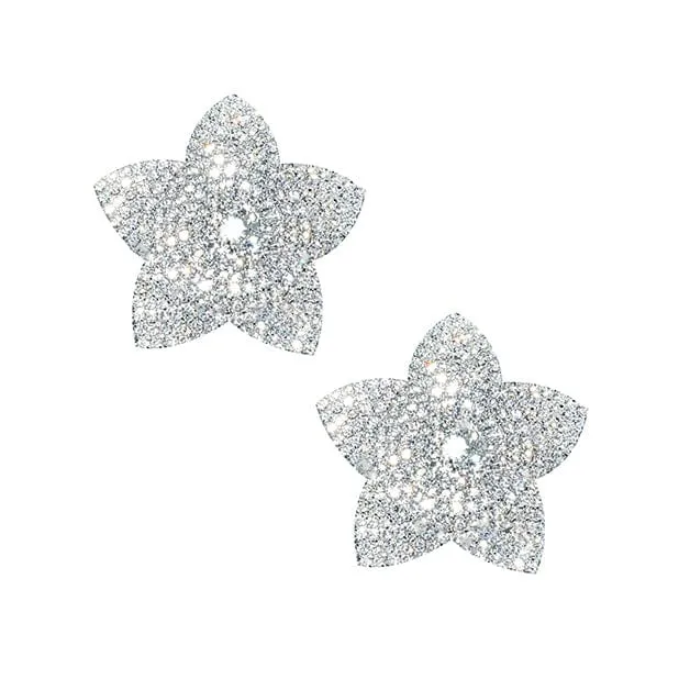 Neva Nude - Burstin Blooms Crystal Jewel Reusable Silicone Pasties Nipple Covers O/S (Silver)