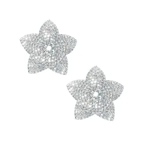 Neva Nude - Burstin Blooms Crystal Jewel Reusable Silicone Pasties Nipple Covers O/S (Silver)