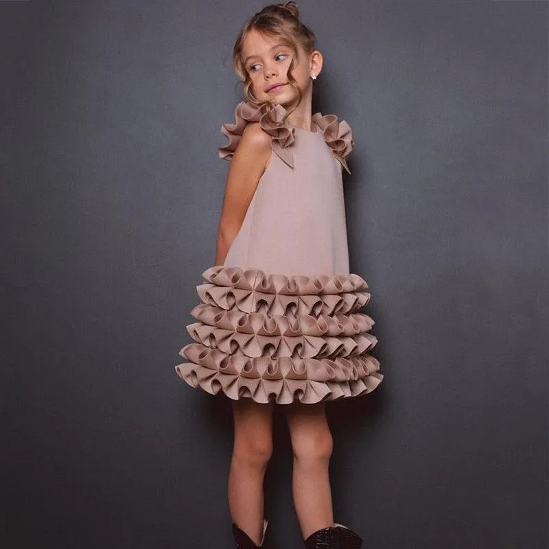 New Summer Birthday Party Girls' Princess Dress with Small Flying Sleeves Elegant and Comfortable Stage Performance Children's Evening Dress