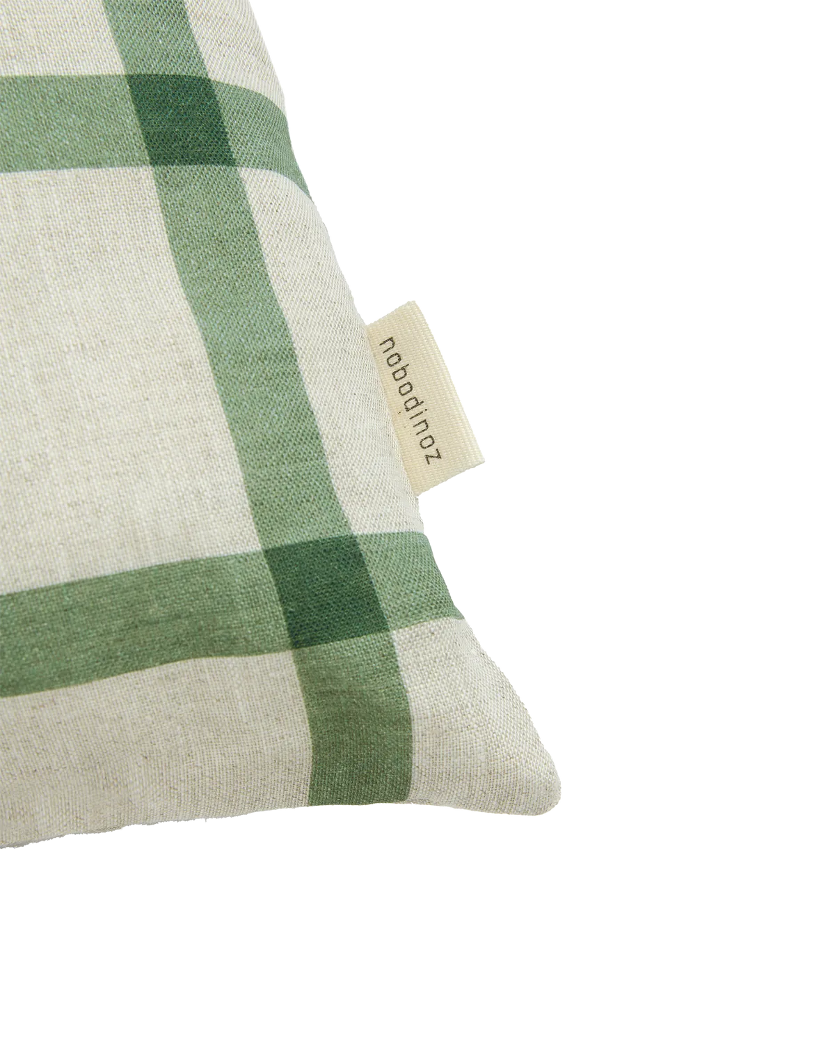 Nobodinoz Vibes Rectangular Linen Cushion - Green Windowpane Bird