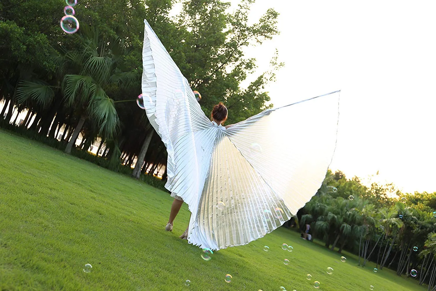 Opening Belly Dance Isis Wings Dancing Props with Sticks Rods-Silver