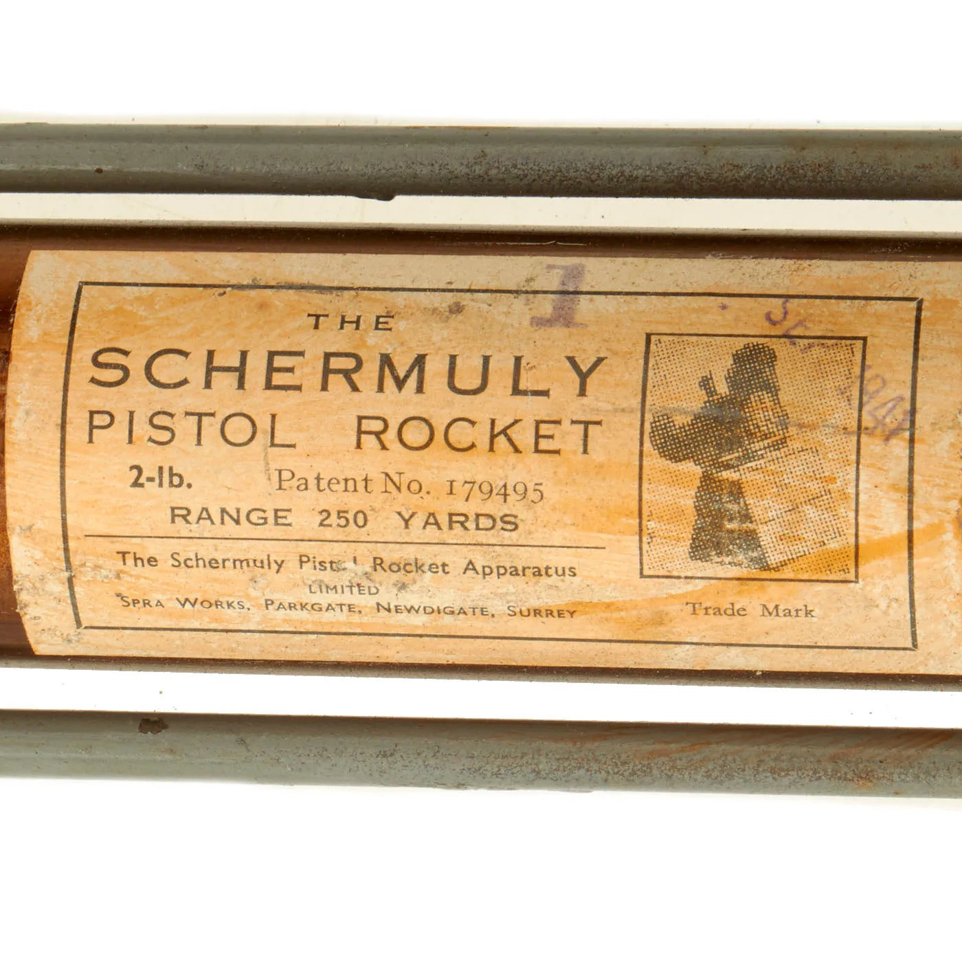 Original British Pre-WWII Schermuly Pistol Rocket Apparatus Rescue Line Thrower Set in Case - Serial No 10587